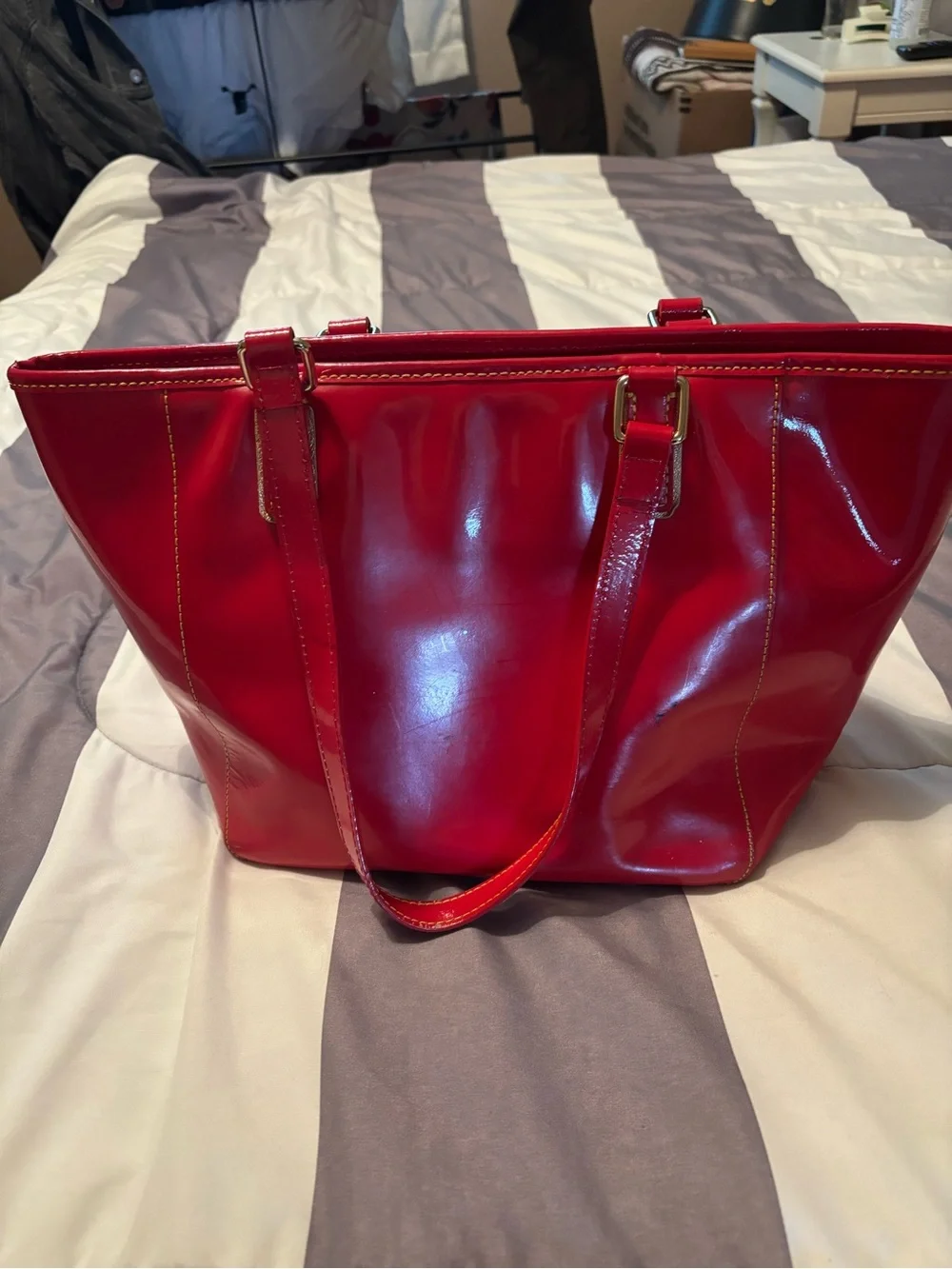 Dooney & Bourke Red Patent Leather Tote - Picture 2 of 3